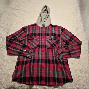 Eleven Paris men's XXL red plaid hooded  long sleeve shirt NWT